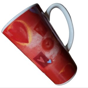 1 Vtg Mug Ceramic Hearts Splash Art Deep Reds Billowy Pinks Blues Love